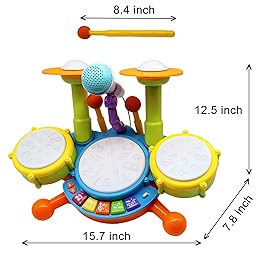 Drum Set for Toddlers, Kids Musical Instruments, Toys for Boy Birthday Gifts, Electric Drum Kit for Babies Boy Girl