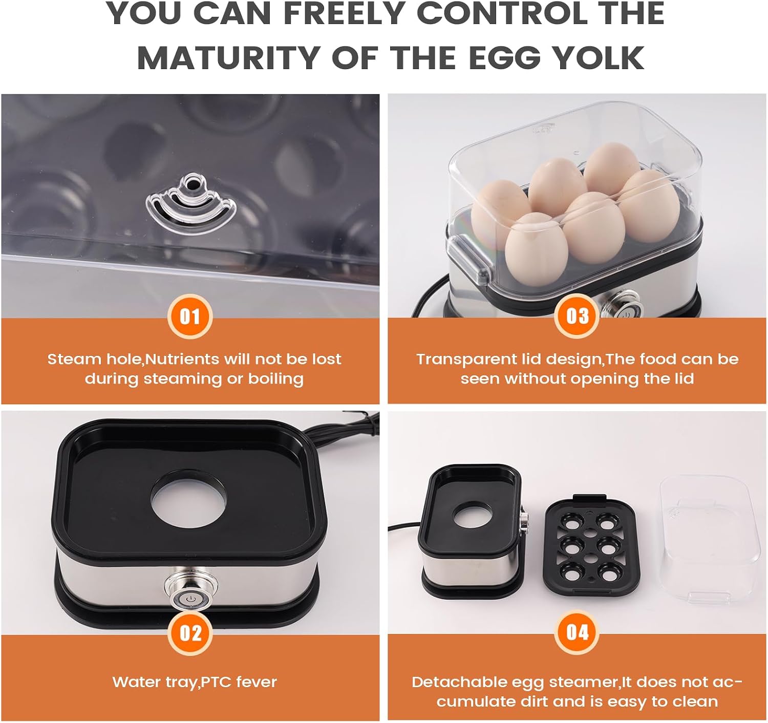 Rapid Egg Cooker - 6-Slot Electric Cooker Clear Lid | Poached Egg Boiler Machine - for Soft Medium Hard Boiled Omelet Sandwich Meal Prep Home Apartment Hotel Camping