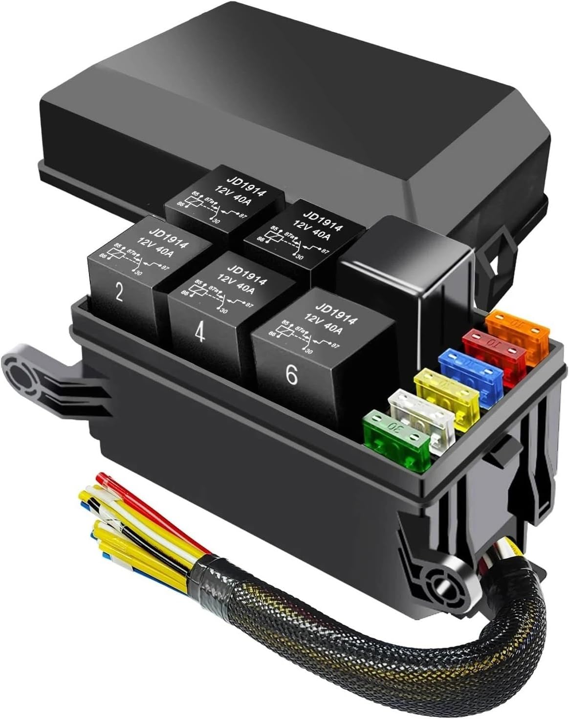 Car Fused Box 6 Slots Block Way ATC/ATO Fuse with Universal Kit Fit for Car Truck Replacement(Without line)