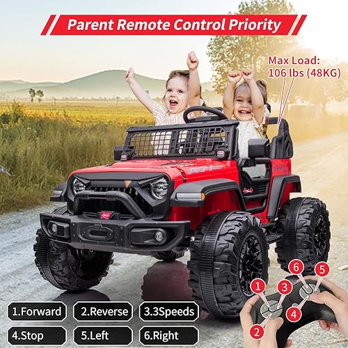 Miniatura 2 de Auto de paseo para niños de 24 V con control remoto, 2 asientos de 20 pulgadas, vehículo eléctrico a batería con luz LED, gran espacio de