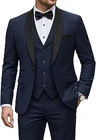 Conjunto de smoking masculino de 3 peças slim fit, um botão, gola xale, calça colete com gravata borboleta