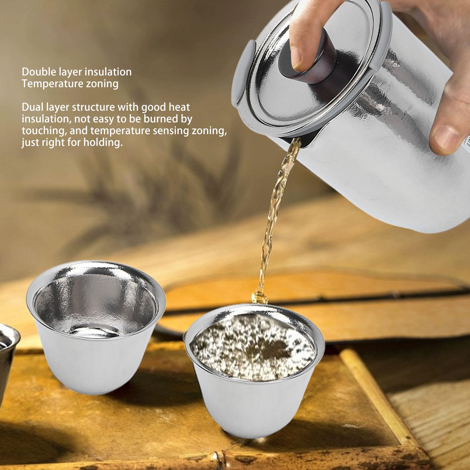 Set da tè da Viaggio Set da tè Gongfu Portatile Bollitore per in Puro Titanio e Legno di Ebano 300 Ml Doppia Parete Isolata con Filtro Integrato per Viaggi in Ufficio in Campeggio