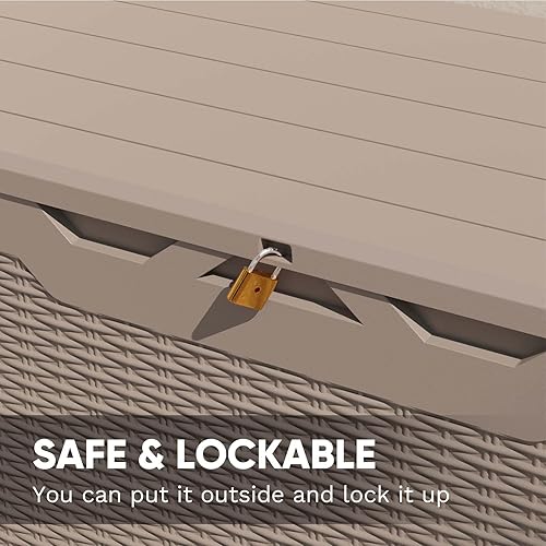 Vista 64 de Patiowell Caja de resina de 100 galones, caja de almacenamiento grande impermeable para muebles de patio y herramientas de jardín, color negro