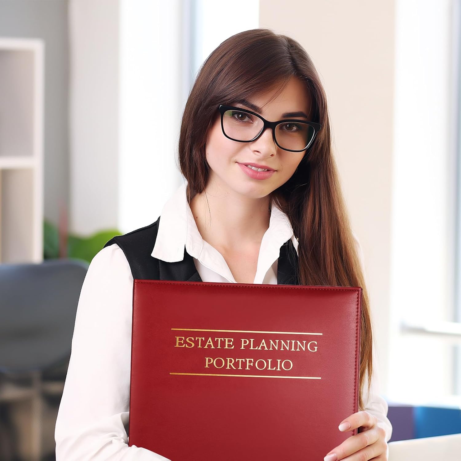 Skyygemm 2 Pcs Estate Planning Portfolio Binder PU Leather 3 Ring Binders with Gold Title and Index Tab Dividers, 11'' x 11.8'' x 2.4'' Estate Planning Organizer(Red)