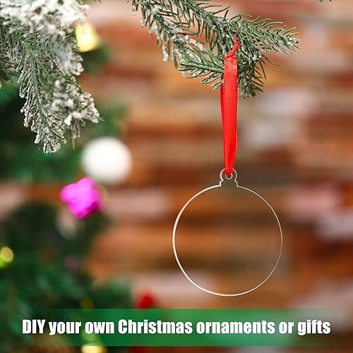 Miniatura 4 de Adornos de acrílico transparente de 3 pulgadas en blanco, adornos redondos en blanco para manualidades con cintas, adornos de árbol de Navidad (75