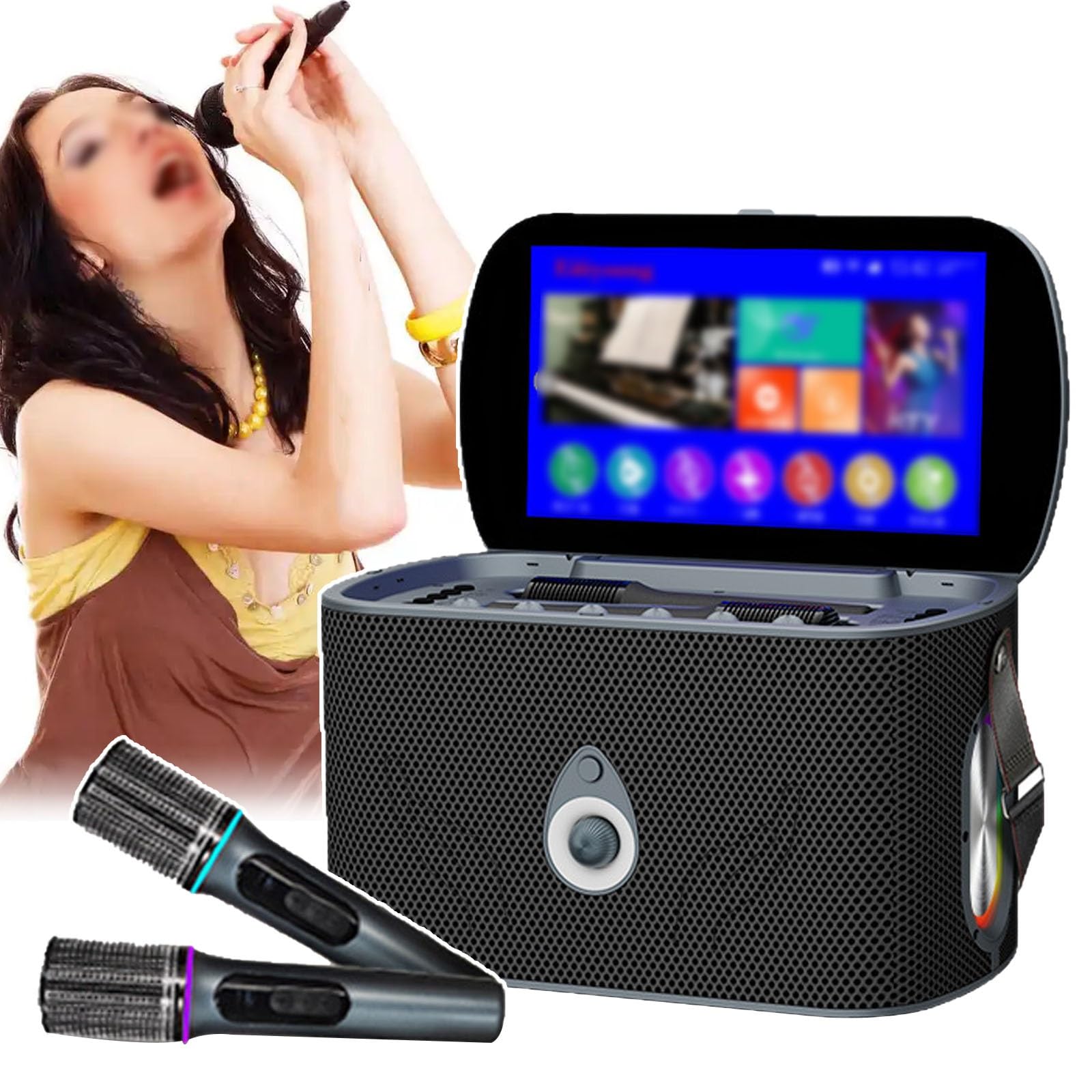 Macchina For Karaoke Wireless Con Touchscreen IPS Da 11,6" – 1+64 GB Di Spazio Di Archiviazione, Doppi Microfoni, Trasmissione Schermo HDMI +, Cache Brani Online, For Feste In Casa