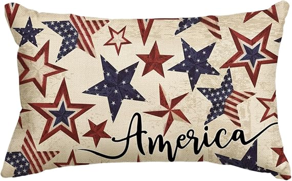 AVOIN colorlife 4th of July Patriotic Independence Throw Pillow Cover, 12 x 20 Inch Memorial Day America Stars Decor Cushion Case for Sofa Couch