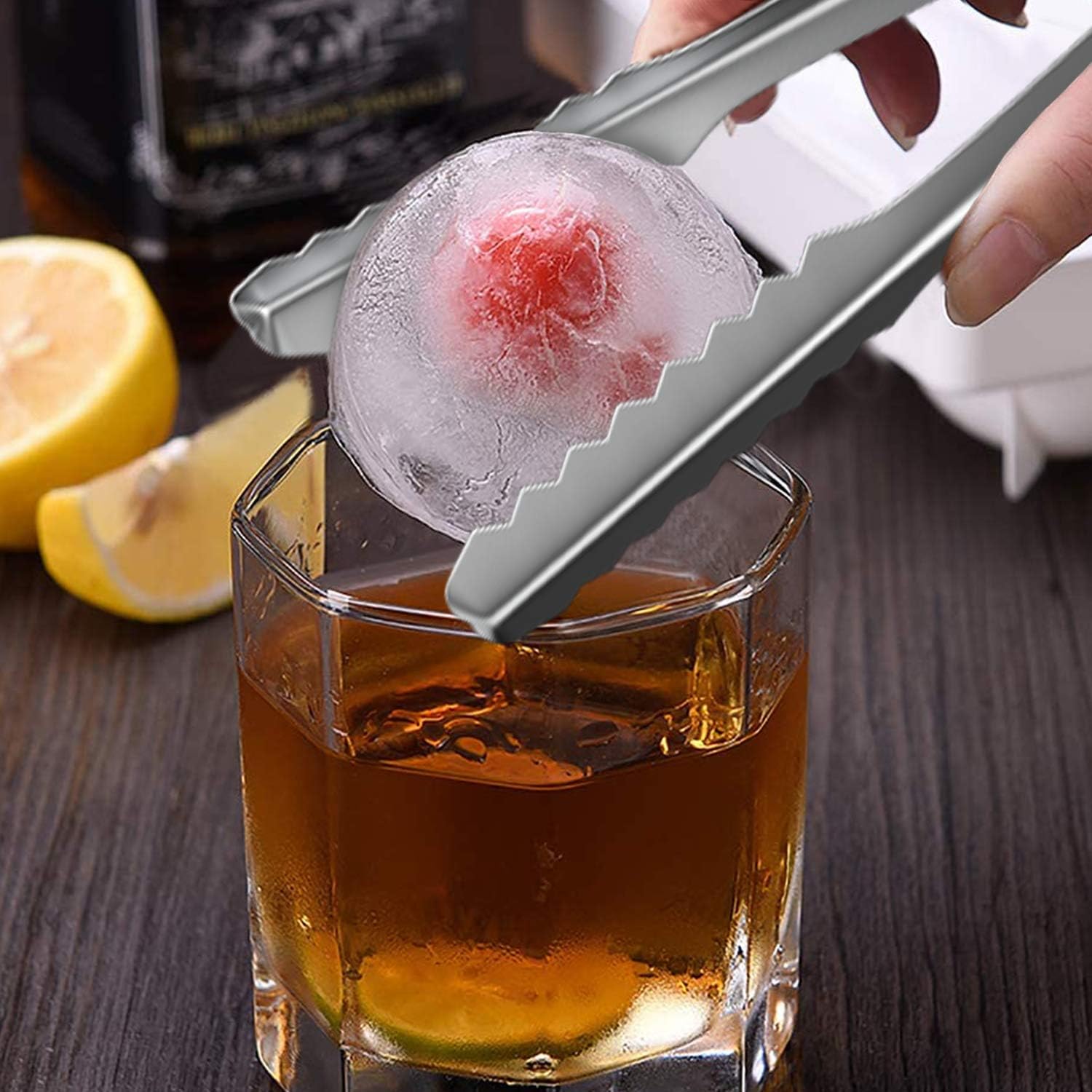 Ouddy 2 Pcs Ice Cube Tray, Square Ice Cube Mold & Sphere Ice Ball Maker Mold for Whiskey Freezer with A Funnel & Clip for Cocktails, Reusable Silicone Ice Trays