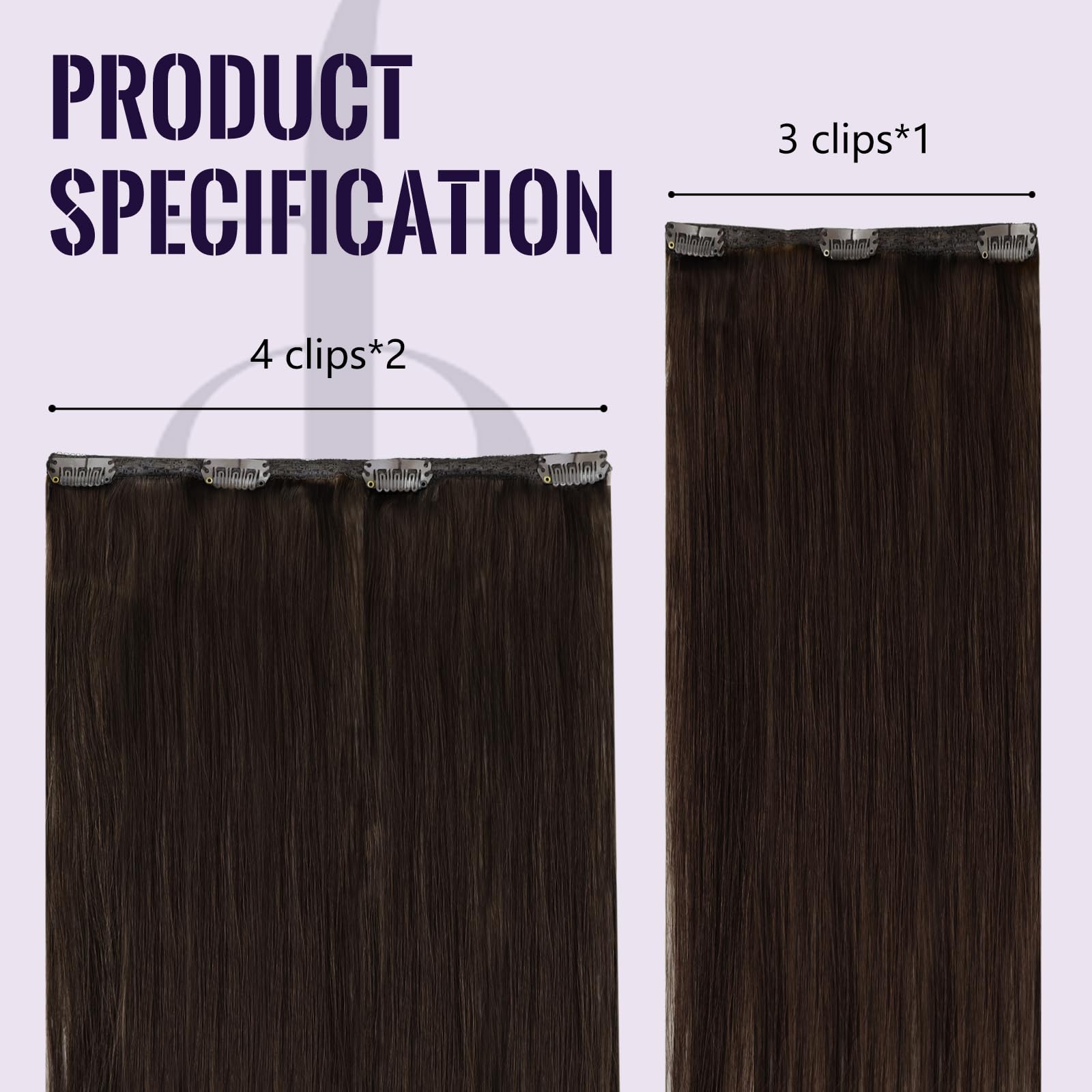 Fshine Clip in Dark Brown 12 Inch Human Hair Extensions, 50g, 3PCS, Double Weft, Real Human Hair, 1.clip#2, 12 inch-50g - Image 4