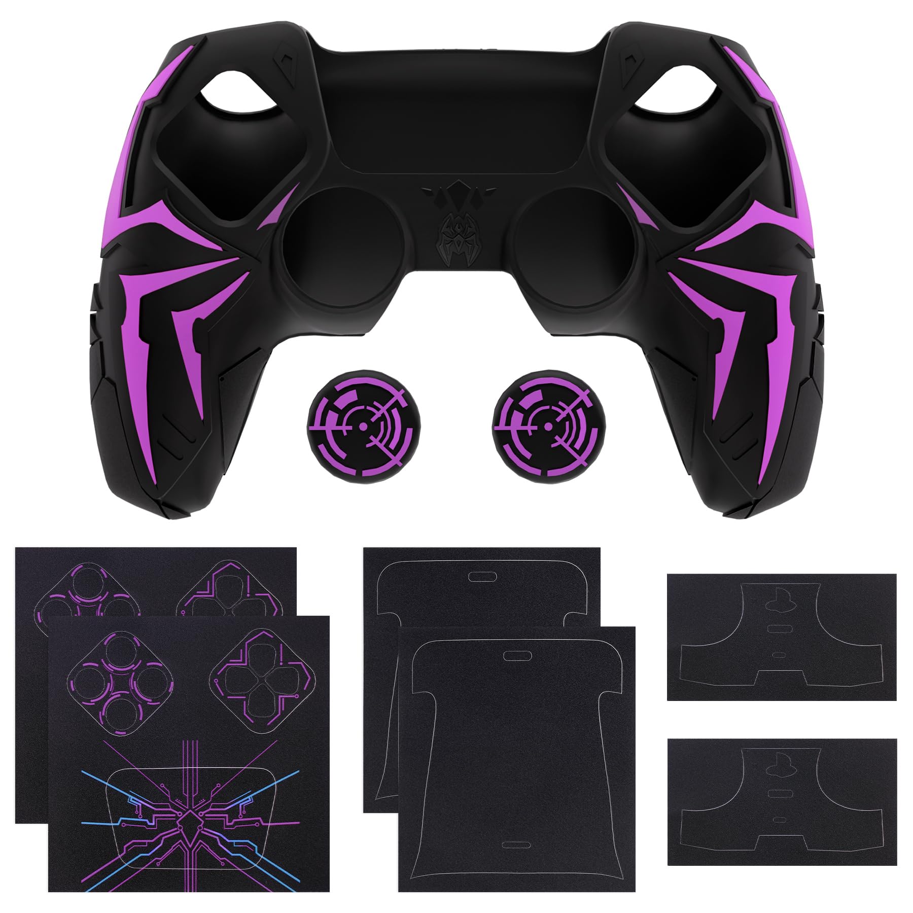 PlayVital Etui Silikonowa do ps5 Kontroler,Czarny & Fioletowy | Osłona Ochronna z Nakładkami Joystick Kompatybilna ze ps5 Stacją Ładowania, Antypoślizgowa i Odporna na Wstrząsy
