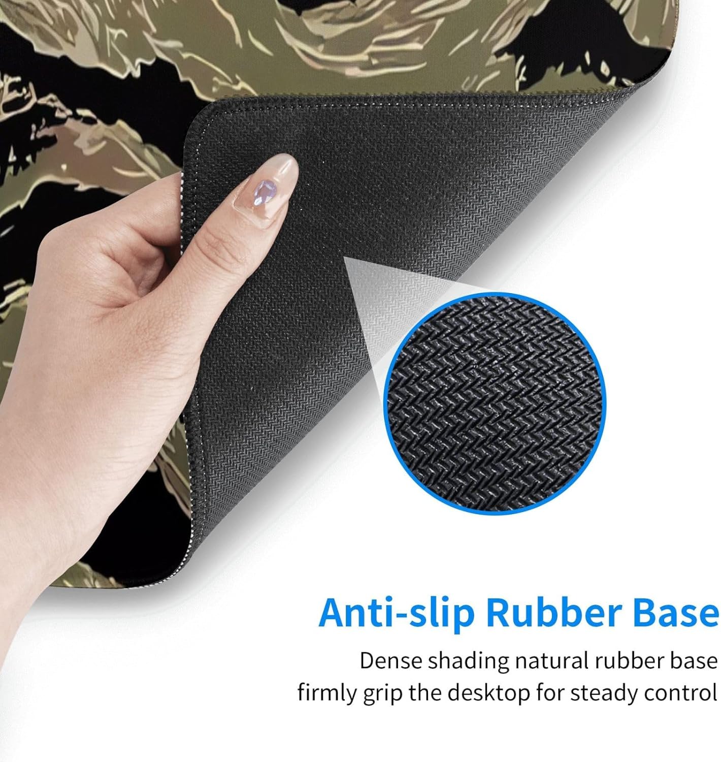 Tiger Stripe Camo Printed Large Gaming Mouse Pad, Extended XL Mousepad with Stitched Edges, Non-Slip Keyboard Mouse Mat, Ideal for Gaming and Office