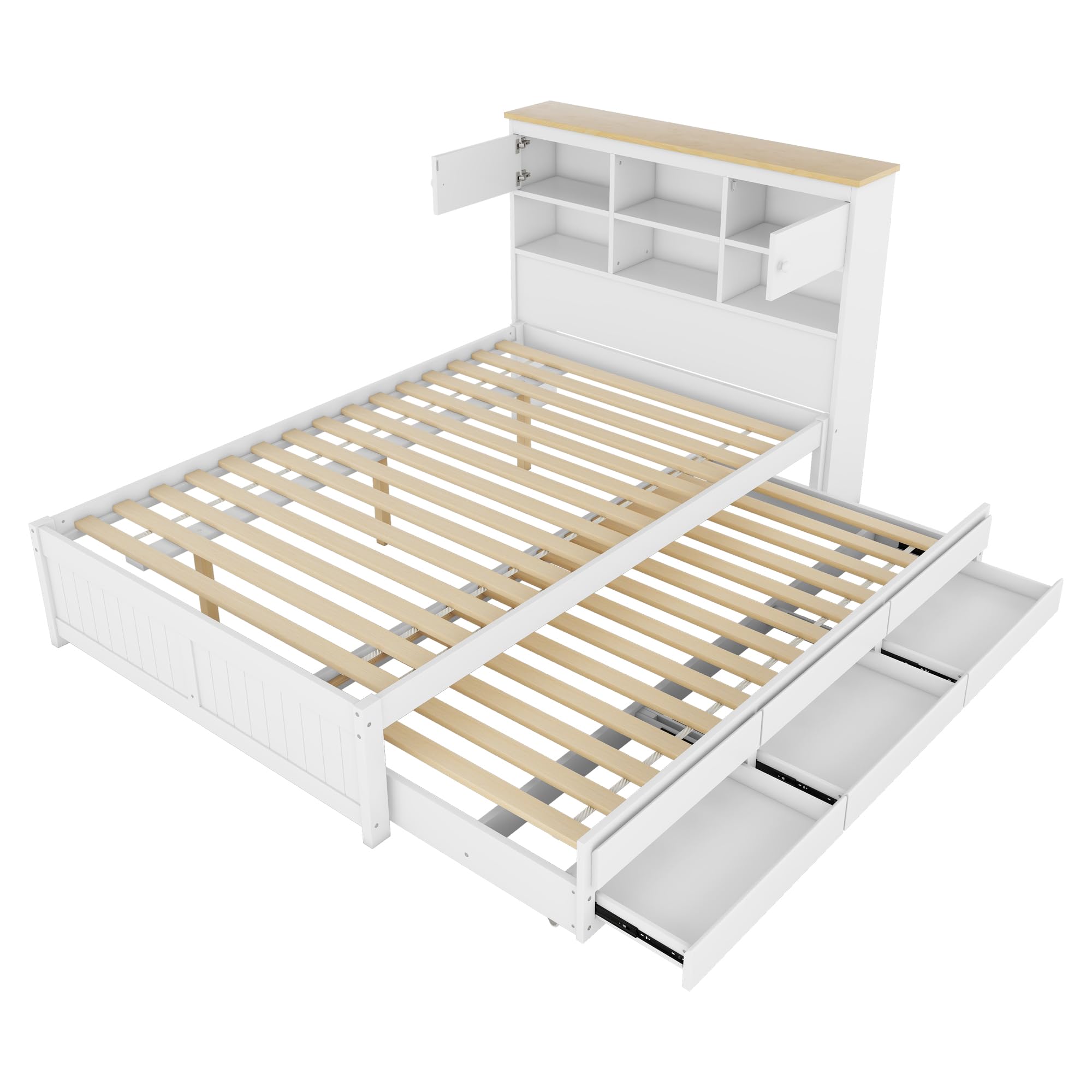 Moimhear Lettino a piattaforma, 90 x 200 cm, 90 x 190 cm, con rete a doghe, letto a piattaforma con letto estraibile, letto in legno con vano portaoggetti con USB (grigio