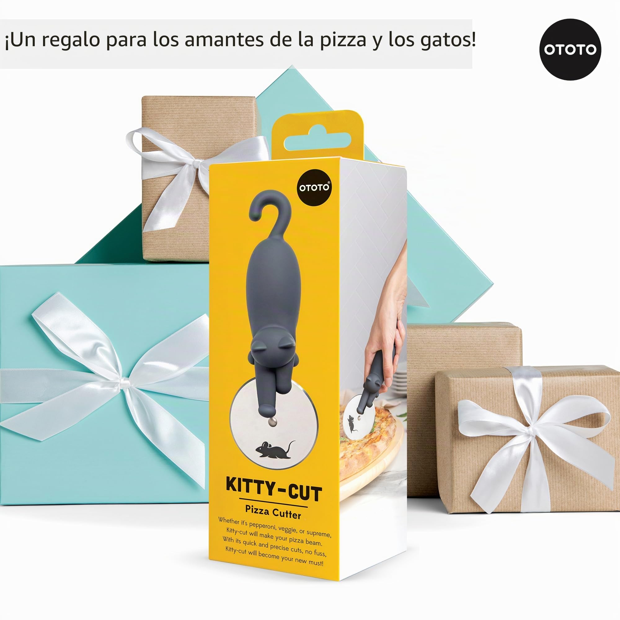 OTOTO Kitty Cut Cortador de pizza – Cortadores de pizza de acero inoxidable – Gadgets de cocina divertidos y regalos de cocina, regalo de gato para mujeres amantes de los gatos