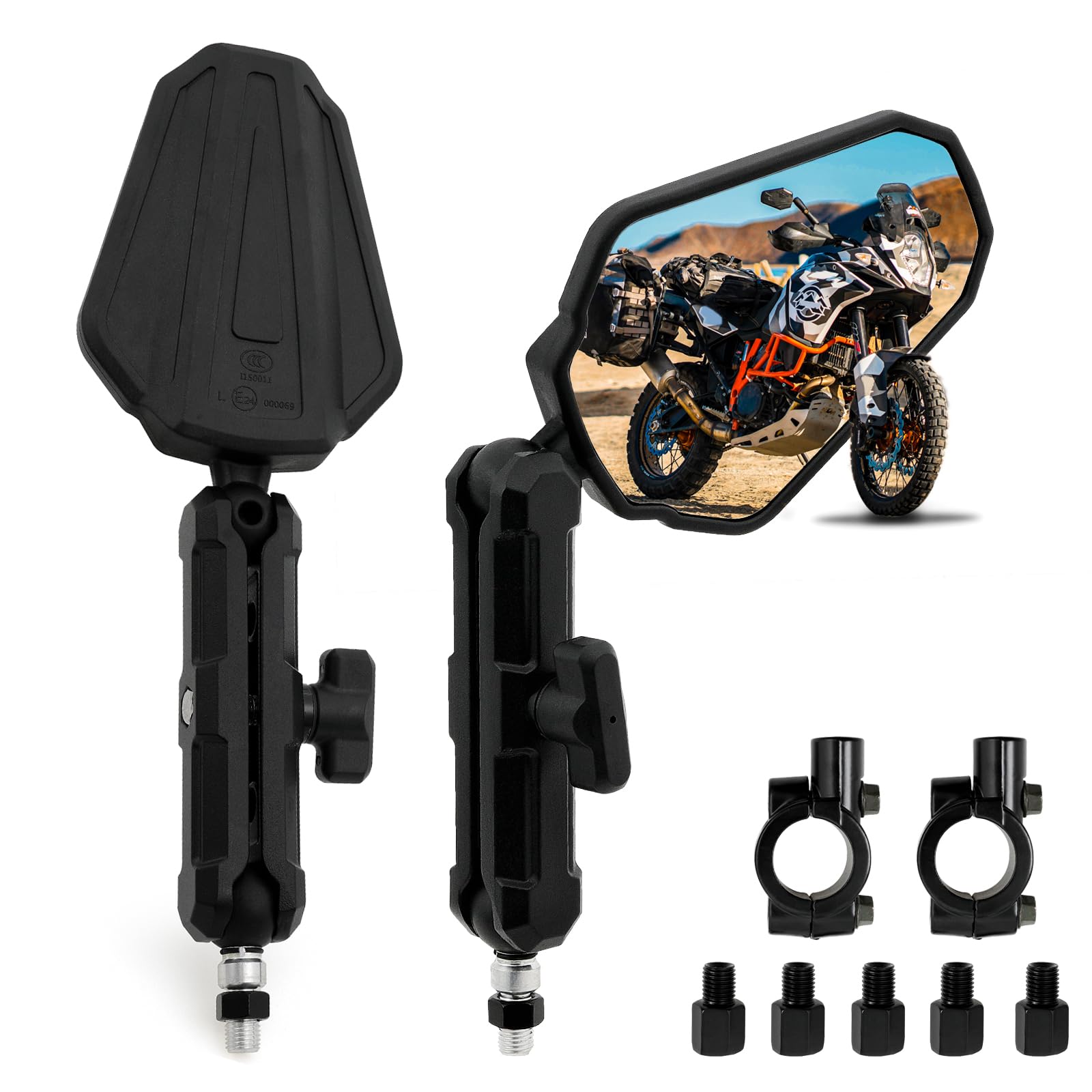 DREAMIZER Stuurspiegel, E24 motorfiets stuureindspiegel, 360° draaibare ronde motorspiegel voor 22-25,4 mm stuur, motorfiets, achteruitkijkspiegel, compatibel met Dirtbike Euduro E-Bike ATV