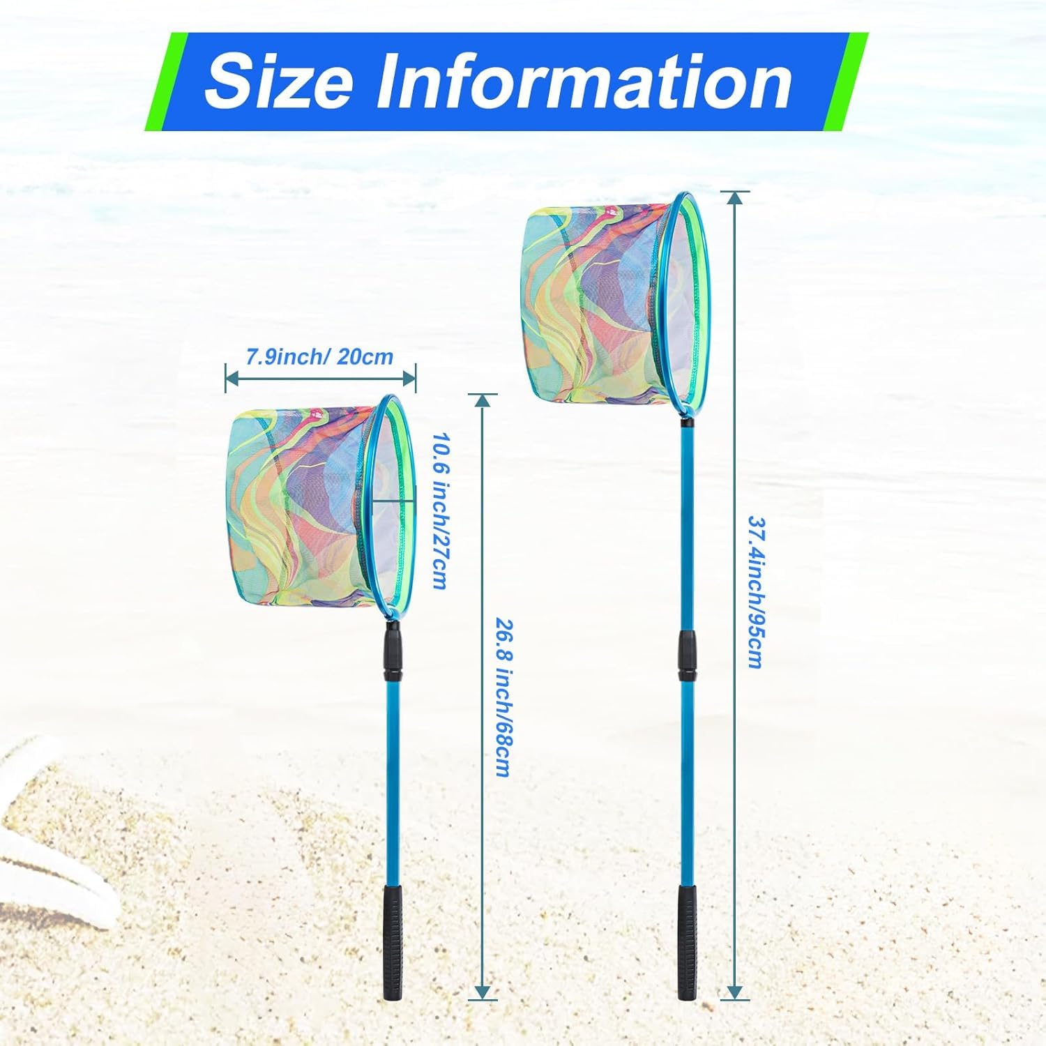 KAHEIGN 3 Pezzi Retini da Pesca per Bambini, 95CM Retino per Farfalle Telescopico Retino per Foglie da Piscina Estensibile da 68CM a 95CM -per Bambini Cattura Insetti Farfalle Pesci Uccelli (3 Colori)