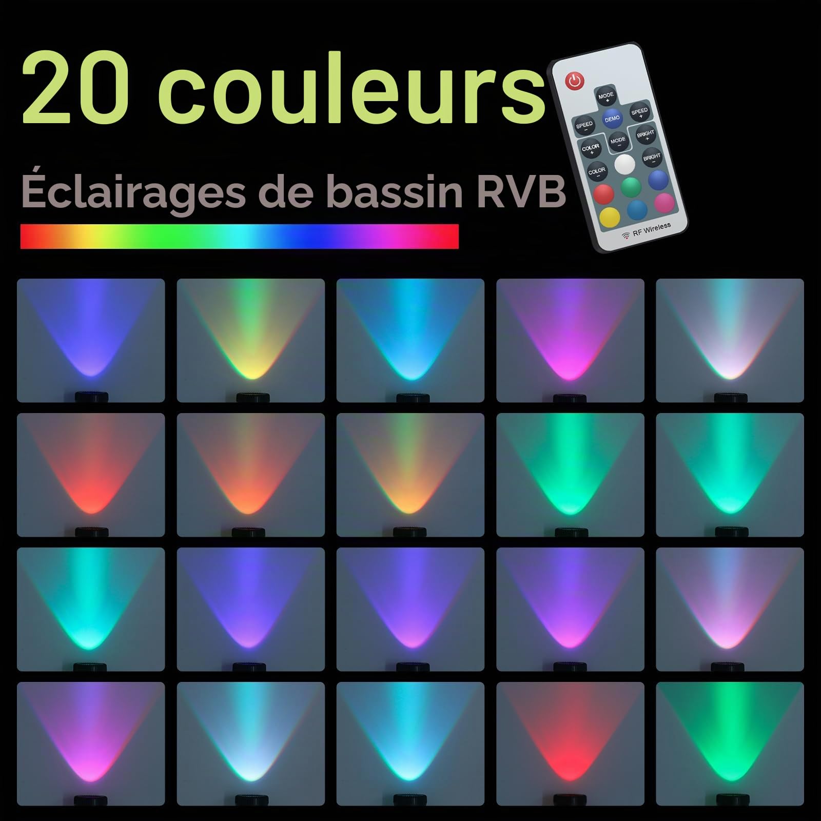 PChero Éclairage de bassin LED RVB submersible - Projecteur sous-marin - Éclairage sous-marin - IP68 - Étanche - Avec télécommande - Pour piscine, étang, jardin, arbre