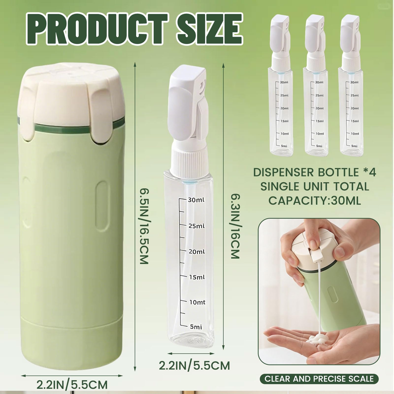 Juego de Botellas de Viaje para Champú, Acondicionador, Loción – Dispensador con Bomba 4-en-1, Recargable, Antigoteo, Contenedor de Mini Artículos de Tocador para Viaje, Compacto y Ligero — view 2