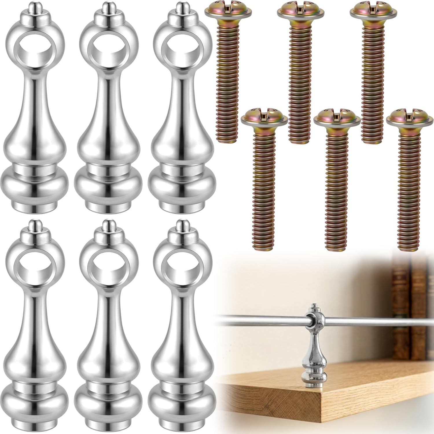 8 Pack Metal Shelf Rail Connectors, Railing Bracket Spindles Furniture Connectors, Decorative Gallery Rails with Screws for Shelves, Wine Cabinets, Bookcases - Gold (Styles2)