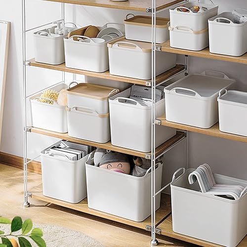 Vista 11 de ANMINY 8 contenedores de almacenamiento de plástico con tapas, cajas grandes de organización de almacenamiento blancas, cestas de almacenamiento