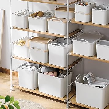 ANMINY White Plastic Storage Bins Baskets with Lids, 12-Pack, 2XL+4L+2M+4S