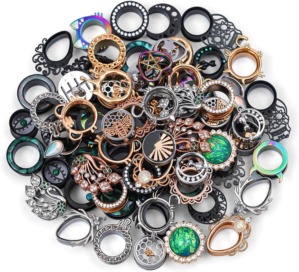 TBOSEN 10 Pairs Stainless Steel | Wood Random Colors Ear Gauges Tunnels Plugs Body Piercing Lucky Bag 2g-1 inch