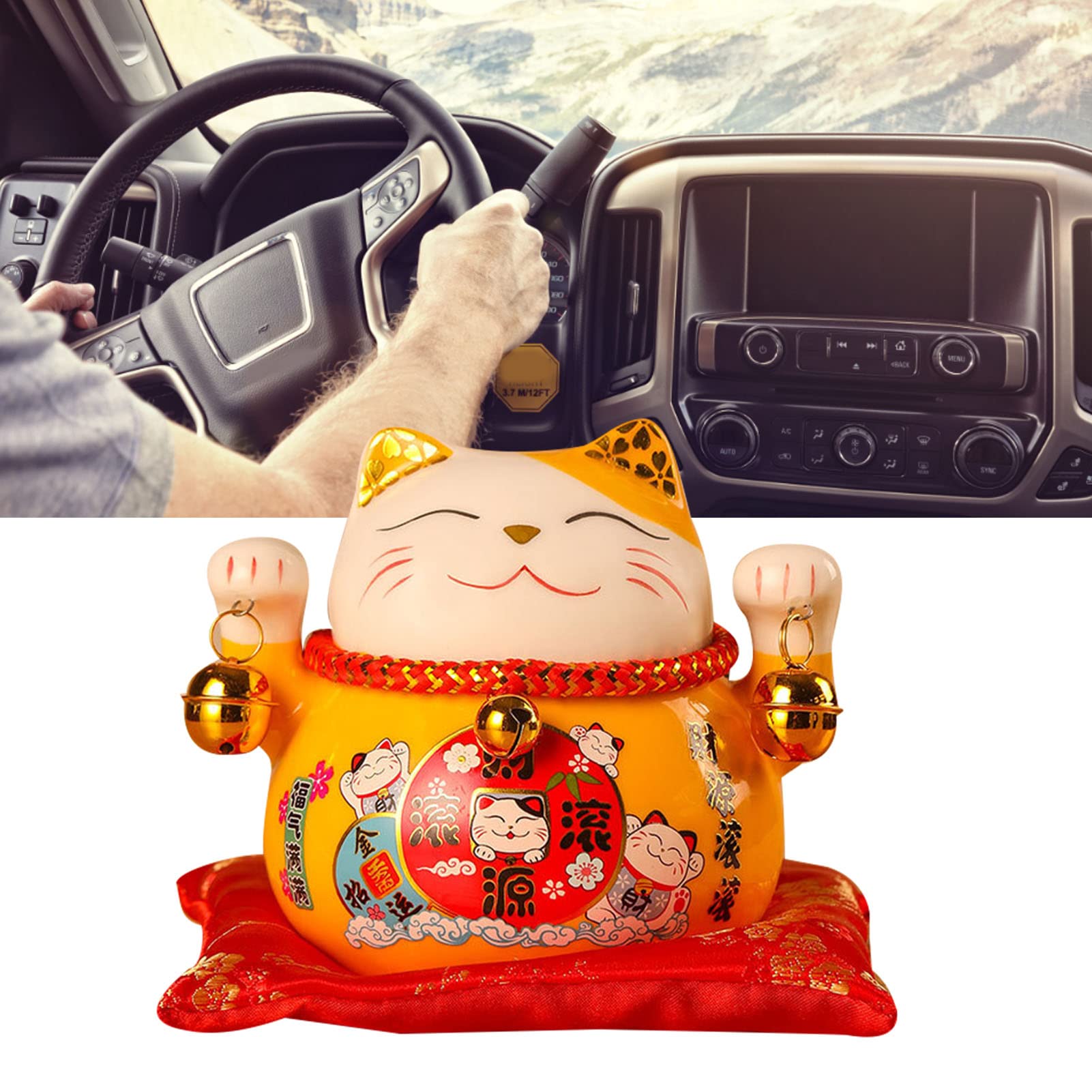 Salvadanaio Gatto Fortunato in Ceramica, 12x9x10cm Salvadanaio Feng Shui Portafortuna, Decorazione per Scrivania con Design di Gatto Fortunato​(Giallo)