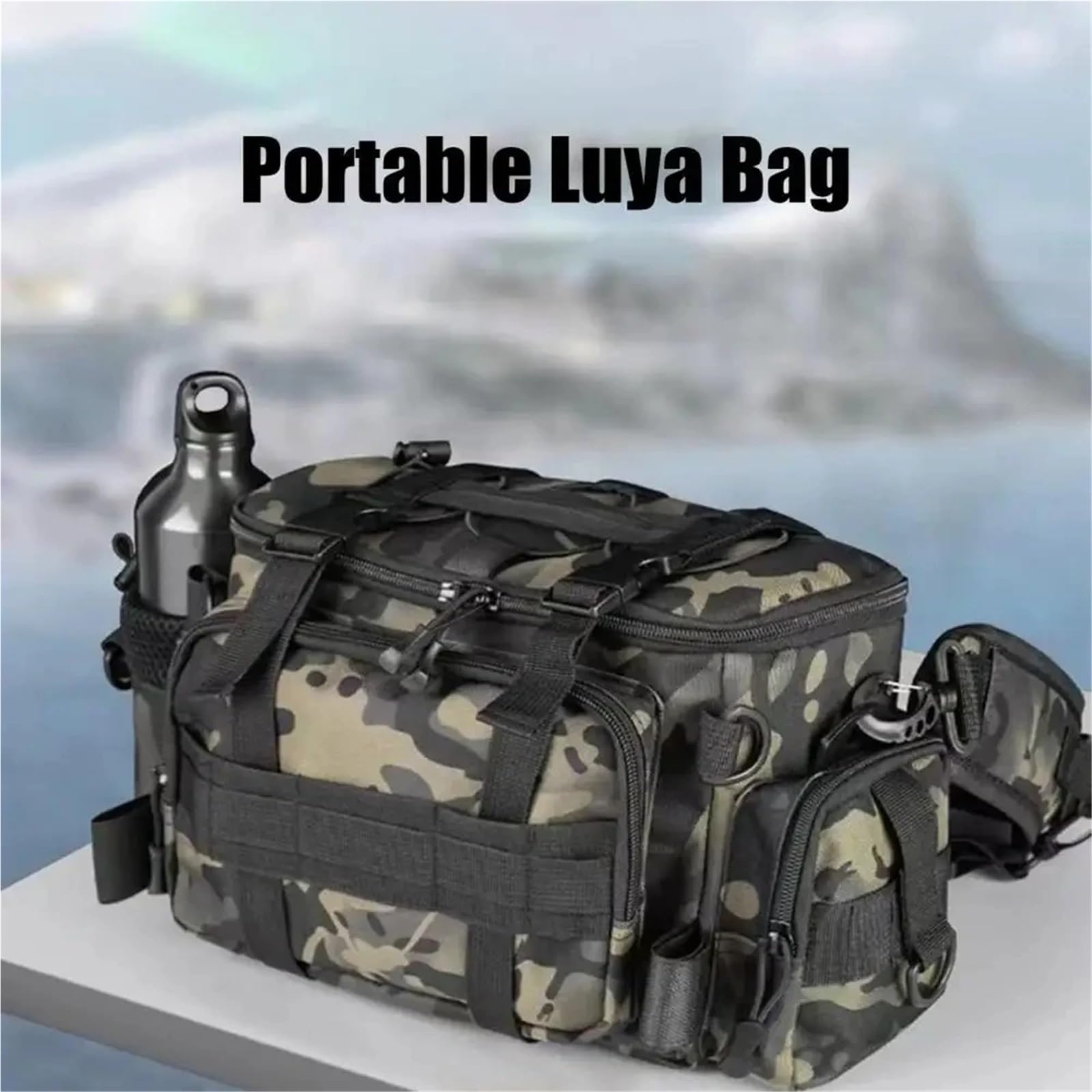 Borsa per Canna da Pesca Attrezzatura da pesca, borsa a tracolla, portaoggetti, portacanna portatile, sportiva for esterni, a volo(B - Dark Night)