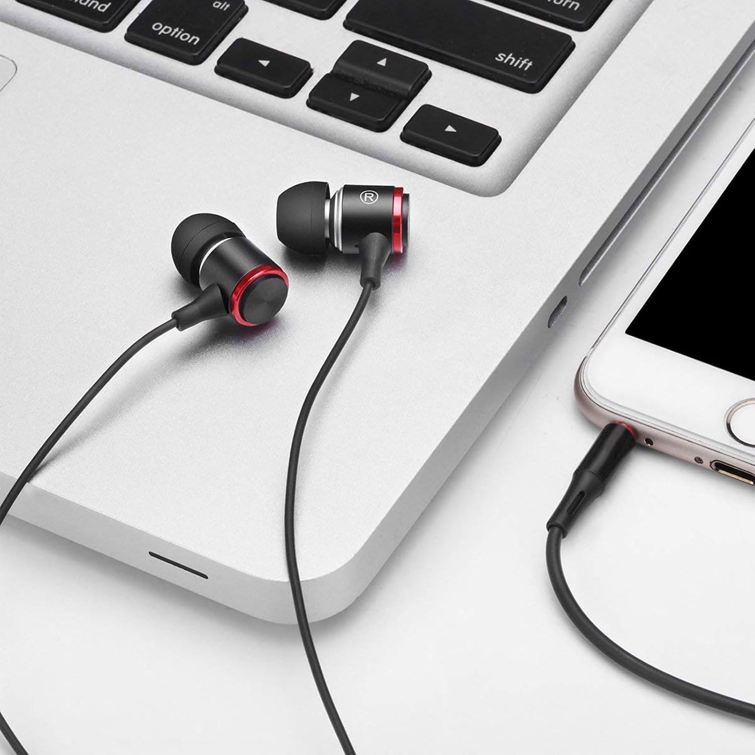 Rosmas Wired Headphones with case, 3.5mm Audio Jack, Noise Isolating HiFi Stereo Earphones with Mic, Volume Control & Clear Calls for Laptop/Chromebook/Kindle/Switch/Android /MP3 School Use(White)