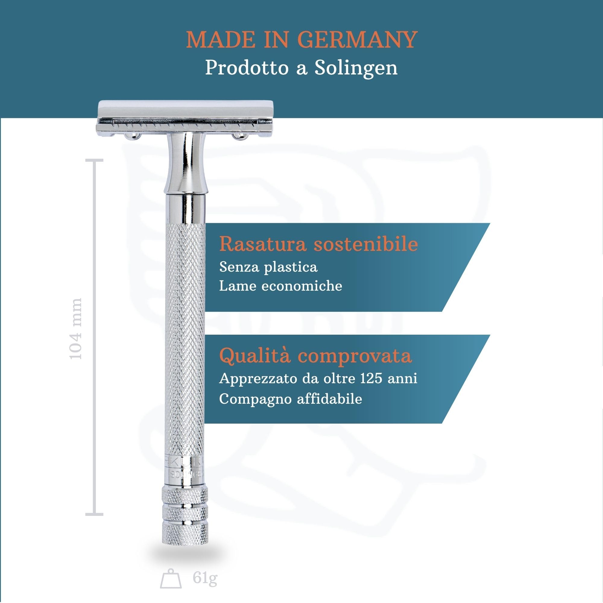 MERKUR 23C Rasoio di sicurezza – Finitura cromata lucida, manico lungo, struttura in tre pezzi, pettine chiuso, rasatura tradizionale – Made in Germany