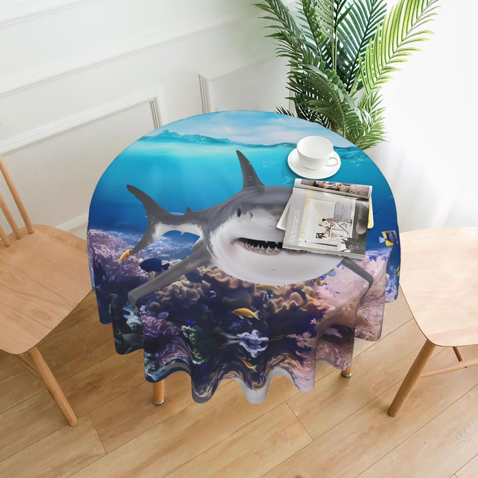 WHJSSF Fish Ocean Theme Prints Round Decorative Table Throw 60 Inch – Waterproof Table Cover for Dining, Coffee Tables, and Outdoor Events