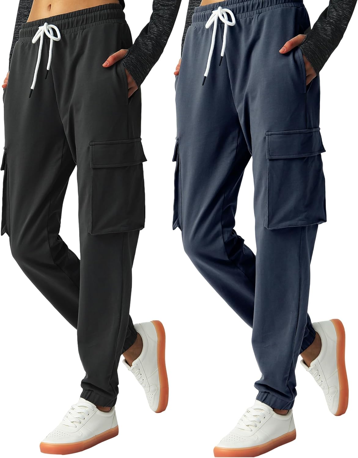 SPECIALMAGIC Womenu0027s Cargo Sweatpants 2 Pack Cotton Athletic Joggers 4 Pockets Sporty Pants