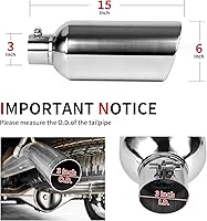 Vista 2 de Richeer Punta de escape de entrada de 3 pulgadas, salida de 6 pulgadas, longitud total de 15 pulgadas, punta de escape de acero inoxidable