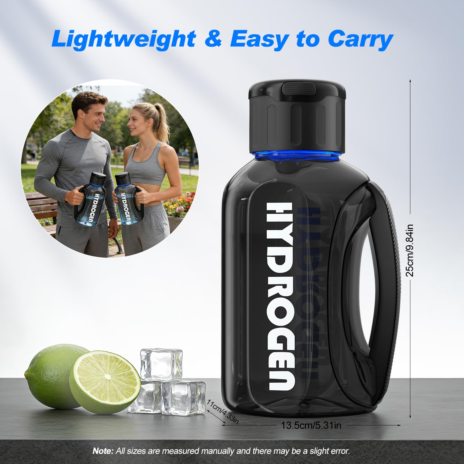Bouteille d'eau hydrogène, générateur d'hydrogène 3000 PPB, électrolyse rapide à 6 minutes, portable Hydrogen Rich Water Maker avec technologie à 4 couches de membrane, sans BPA, 1200 ml pour