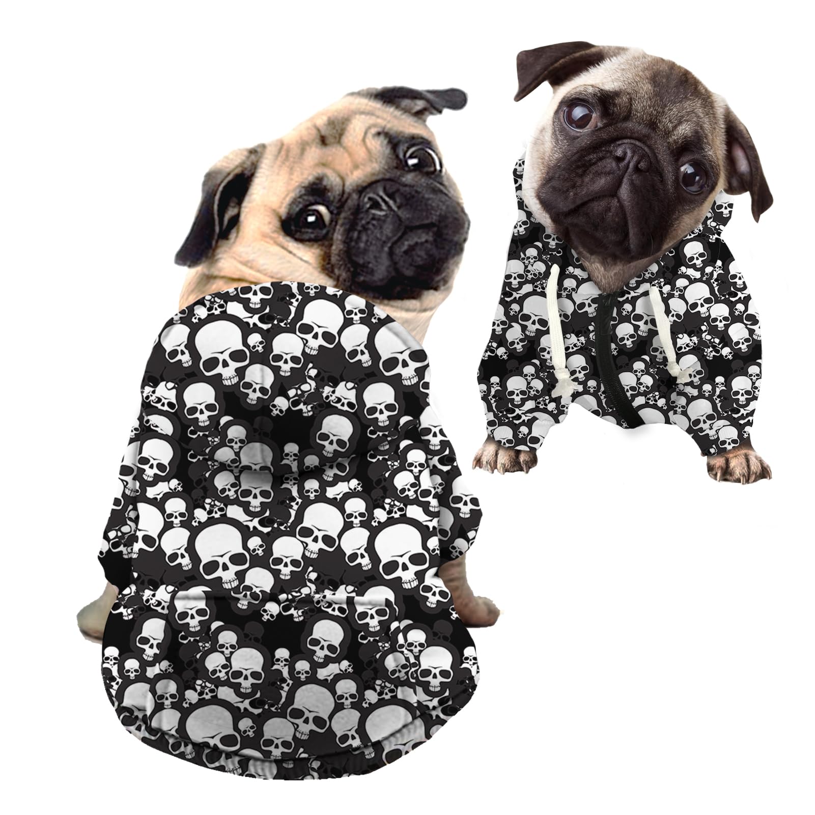 Kuiaobaty Gothic Skulls Print Dog Hoodie Zipper Pet Sweatshirt Hooded Pullover, Skull Pattern Dog Jumper Sweater — image 1