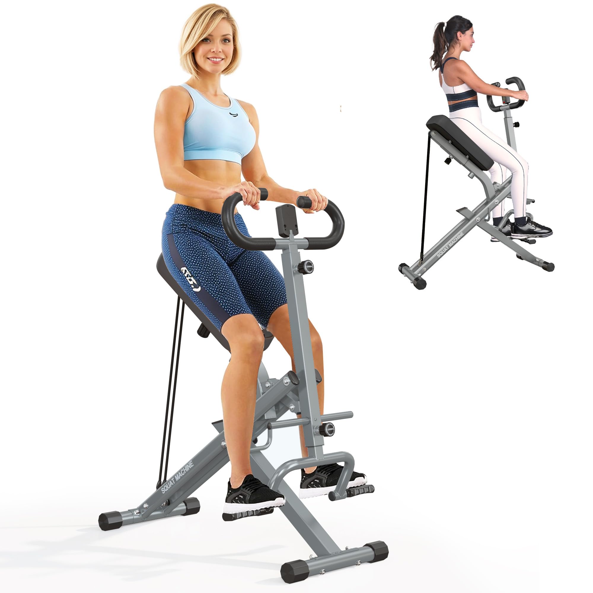Squat Machine for Home Gym, Squat Rowing Machine with Adjustable Resistance and Optional Full Motion, Squat Assist Trainer for Glutes (Black)
