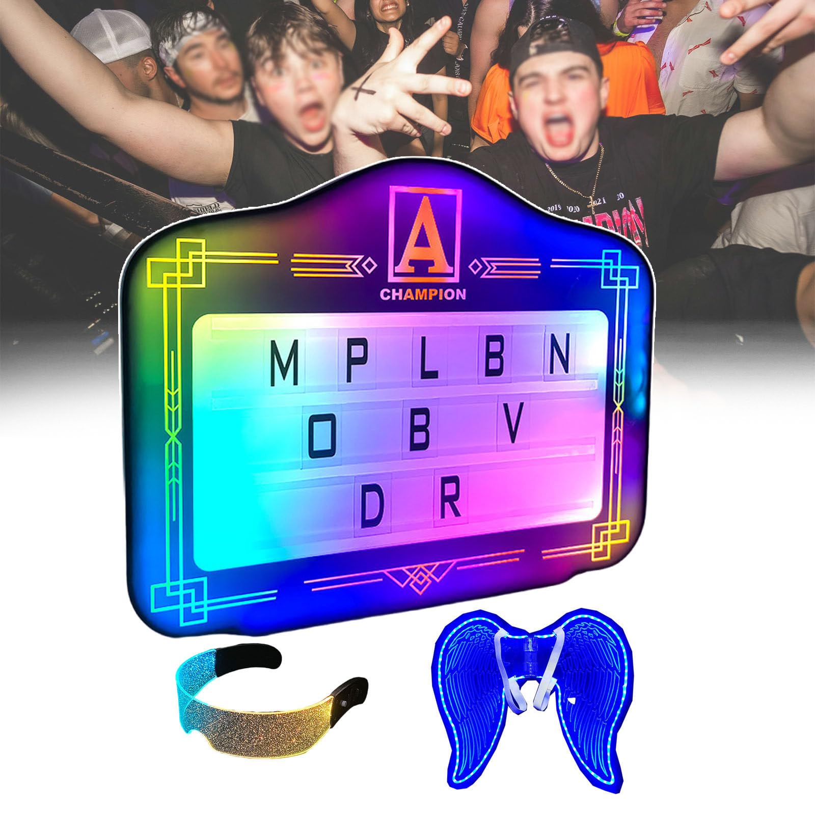 smafoseedding Luz De Cartelera con Letras De Color, Presentador De Botella De Letras Led De Mano, con Gafas Y Alas Brillantes, con 2 Juegos De Letras Inglesas Y 1 Juego De Números