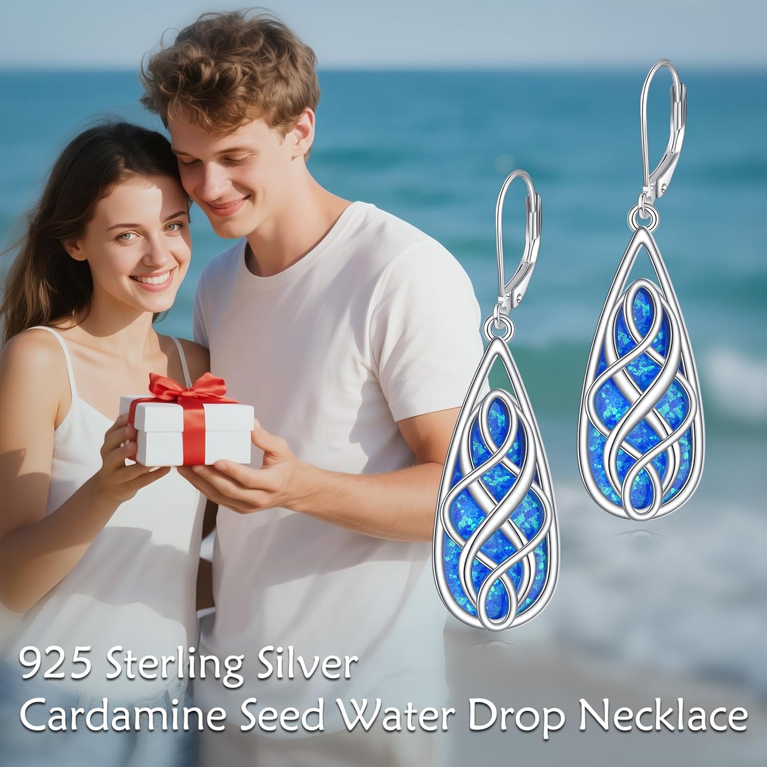 VONALA White Opal Celtic Knot Dangle Drop Earrings for Women 925 Sterling Silver Boho Chic Jewelry Gift for Women - Image 6