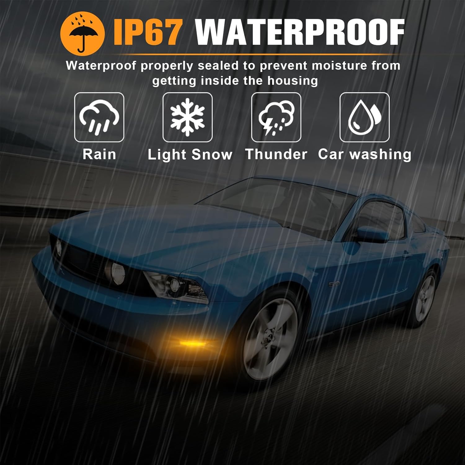 Front Amber LED Side Marker Lights Compatible with Ford Mustang 2010 2011 2012 2013 2014, Smoked Lens Front Bumper Side Marker Reflectors Lights Amber Light - 2PCS