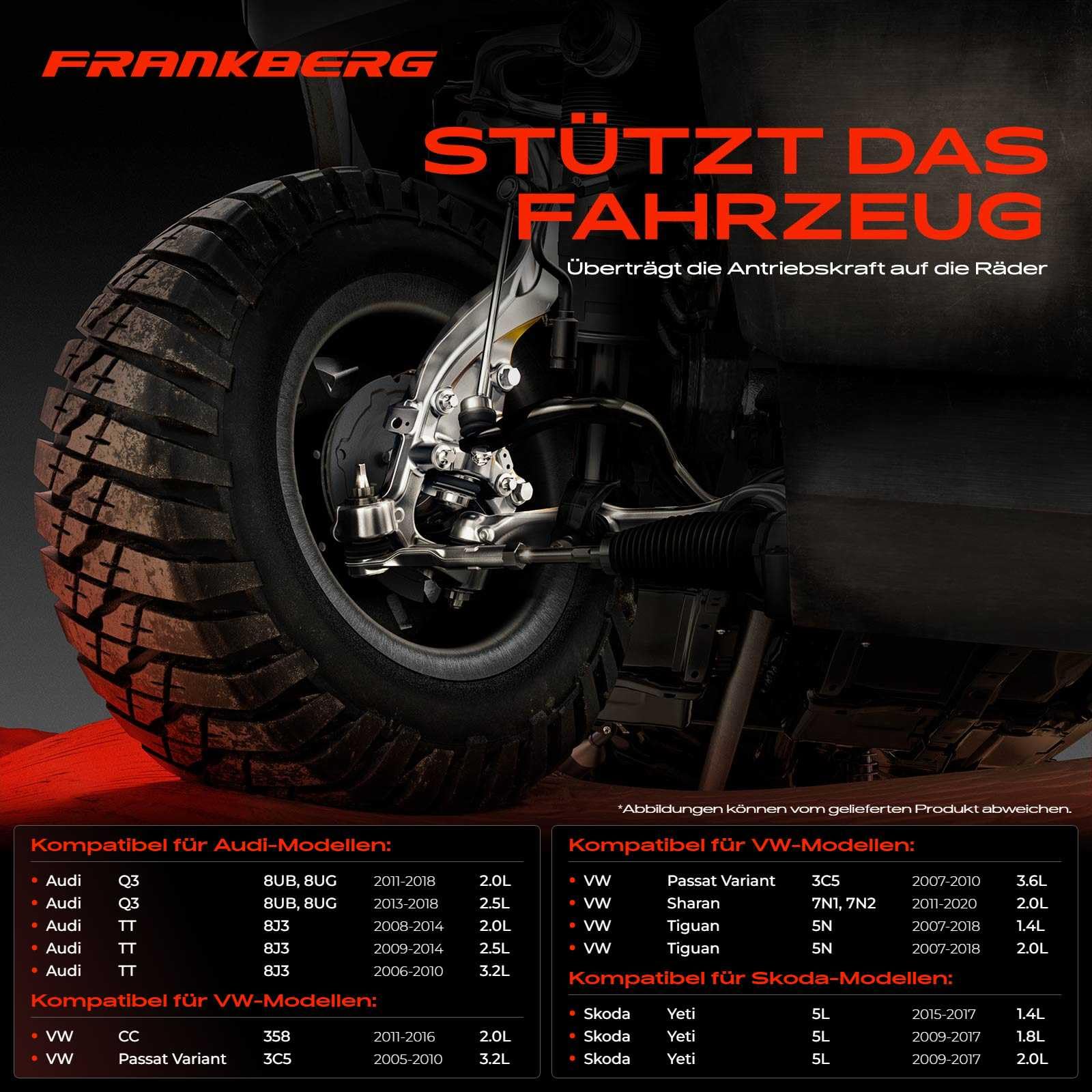 Frankberg Mangueta de dirección Parte trasera izquierda Compatible con Yeti 5L T.i.g.u.a.n 5N Q3 8UB 8UG P.a.s.s.a.t Alltrack 365 P.a.s.s.a.t Variante 365 Replace# 3C0505435G