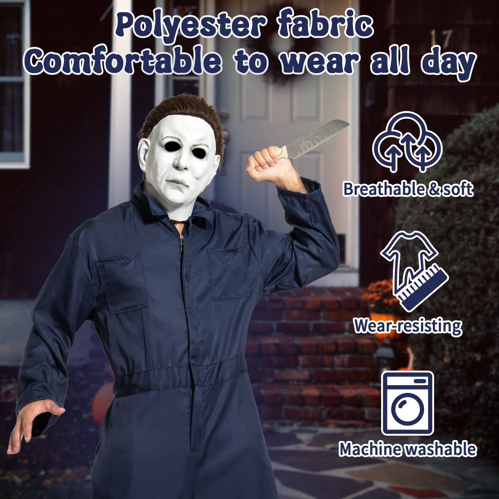 SINSEN Michael Myers Costume Mask Adults Scary Killer Outfits Jumpsuits Creepy Horror Mask Halloween Cosplay Costume - Image 5