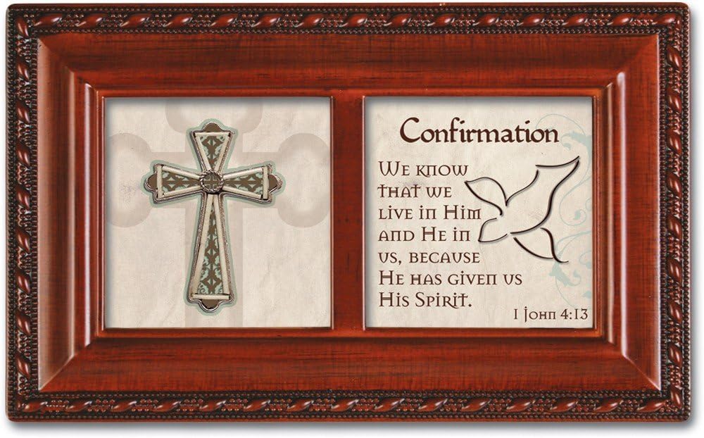 Cottage Garden Confirmation Given Us His Spirit Woodgrain Rope Trim Jewelry Music Box Plays Friend in Jesus