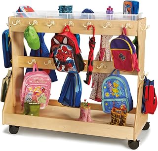 Jonti-Craft 39480JC Mobile Backpack Cart with Clear Bins & 34 Double Hooks - Classroom Coat Locker for Daycare Preschool