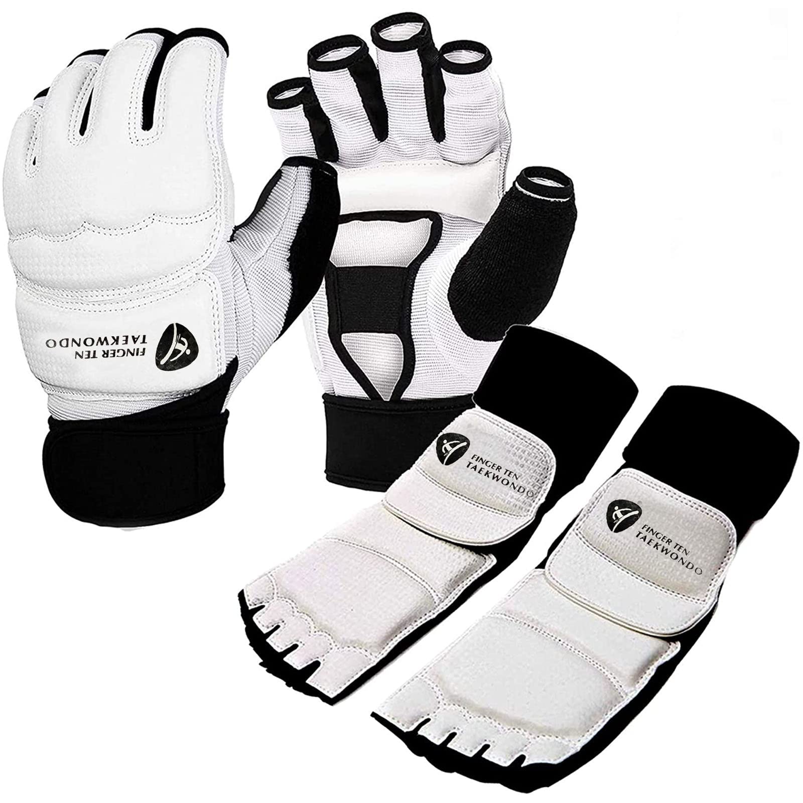 Taekwondo Sparring Set Gloves Hand Foot Protector for Men Women Taekwondo Sparring Gear Adult Children for Martial Arts Punch Bag Kickboxing Foot Guards Karate Training Boxing (White