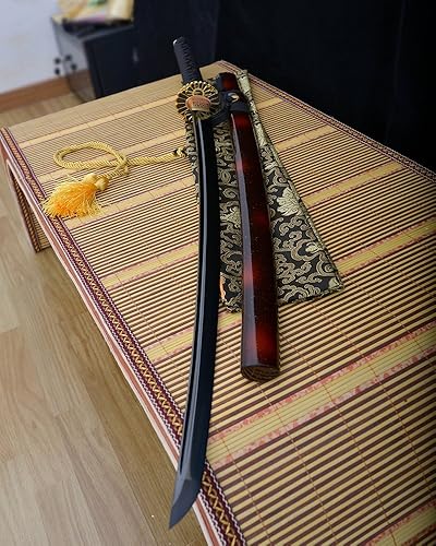 Miniatura 2 de Katana hecha a mano de acero de Damasco negro, hoja plegada espada samurái japonesa espada afilada de corte real