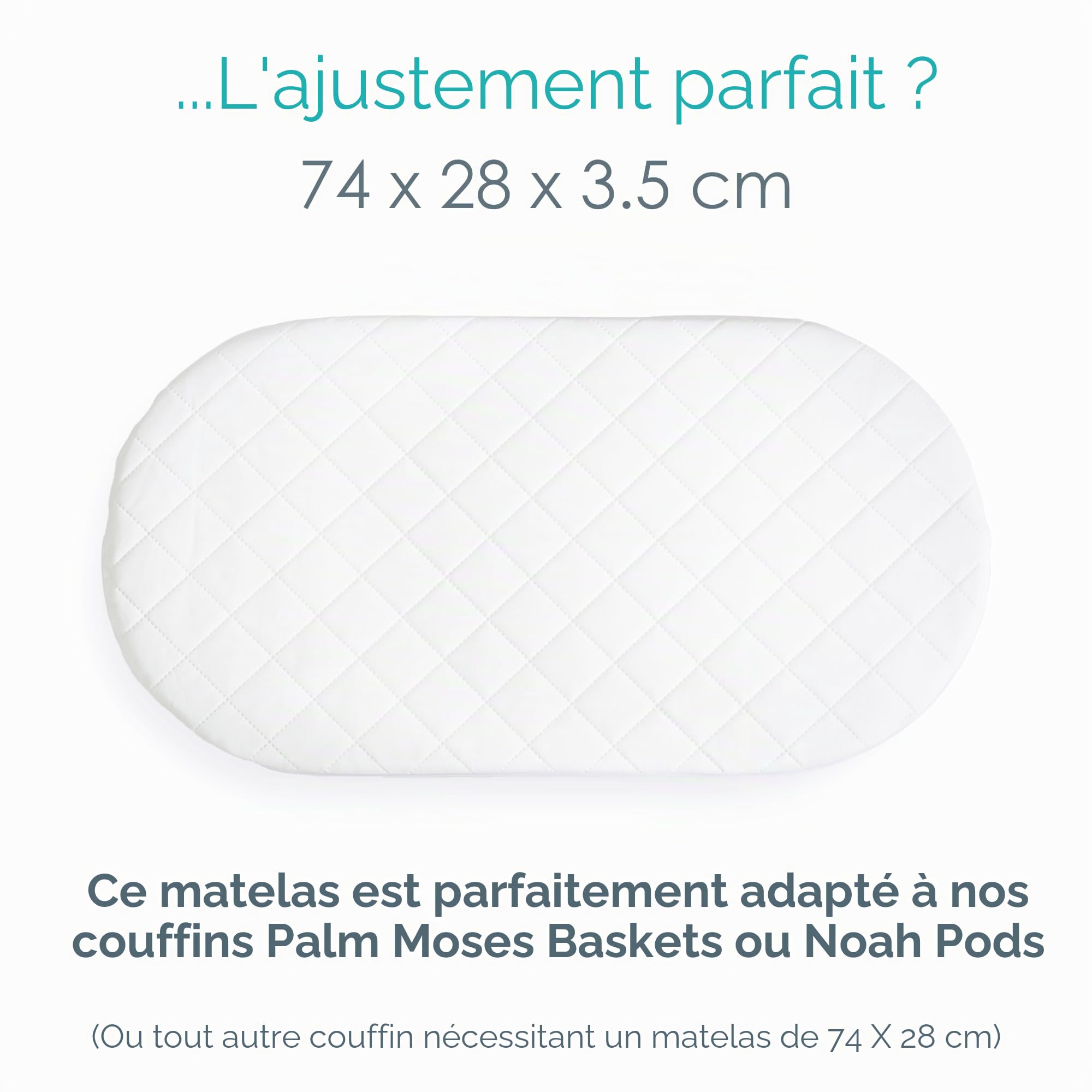 Clair de Lune Matelas matelassé Noah Pod/Palm pour couffin 74 x 28 cm
