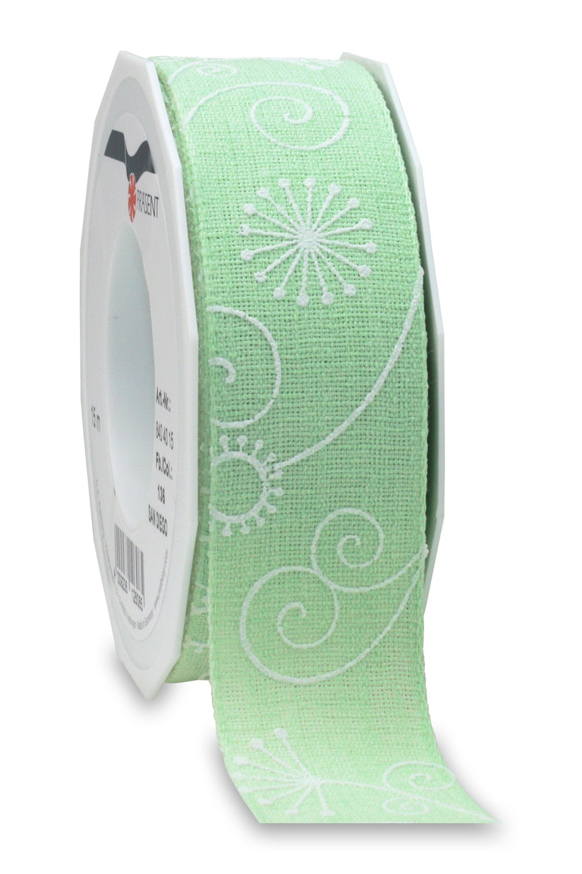 Präsent - San Diego Printed Ribbon Pastel Green 15-m-Roll 40 mm width, Cream