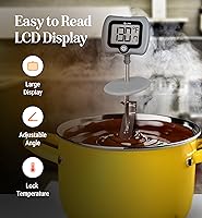 Vista 5 de Termómetro digital de dulces con clip para olla, sonda de acero inoxidable de 10 pulgadas de largo, termómetro de cocina de lectura instantánea