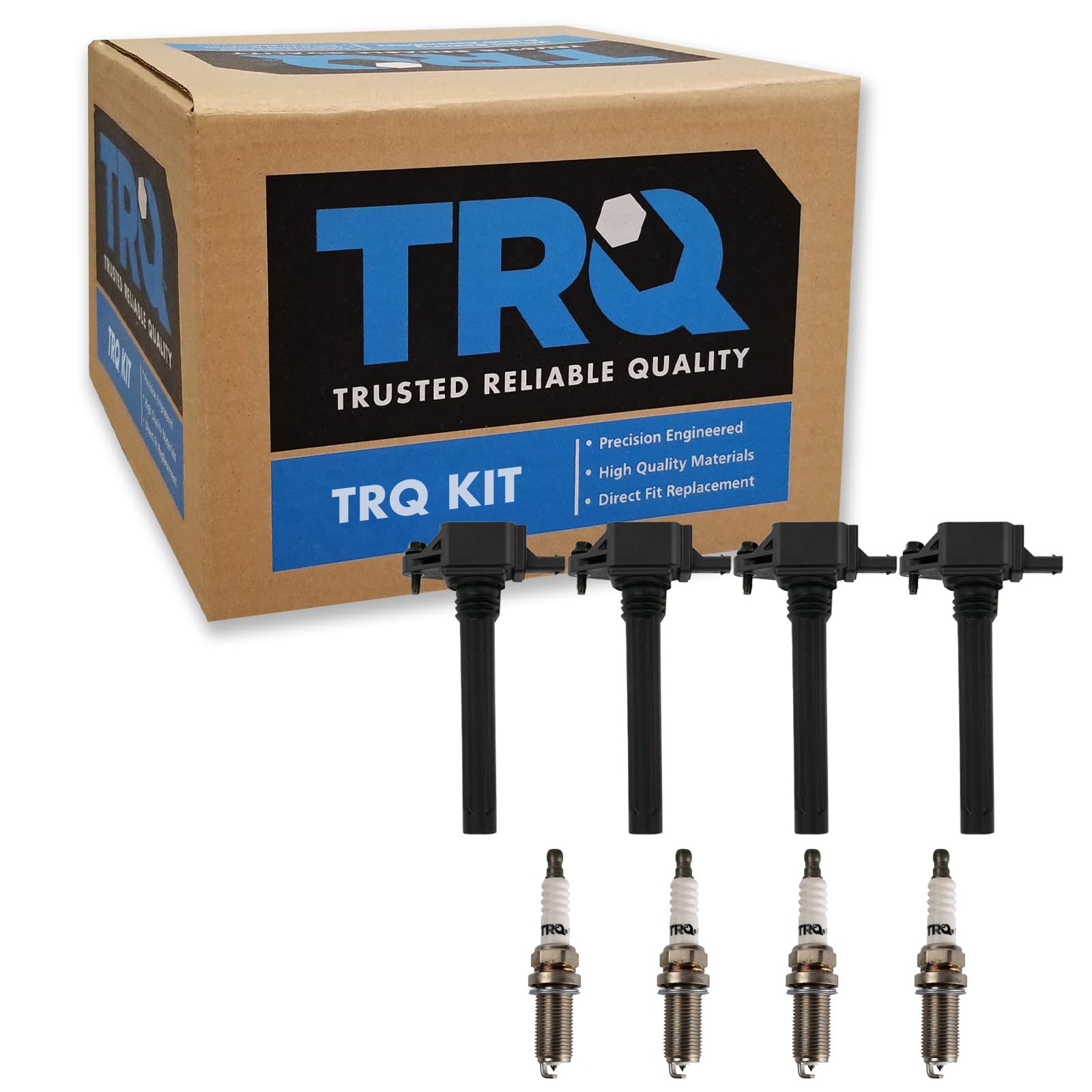 TRQ Ignition Coil & Spark Plug Kit Iridium 8 Piece Compatible with 2013-2016 Dodge Dart 2.0L L4