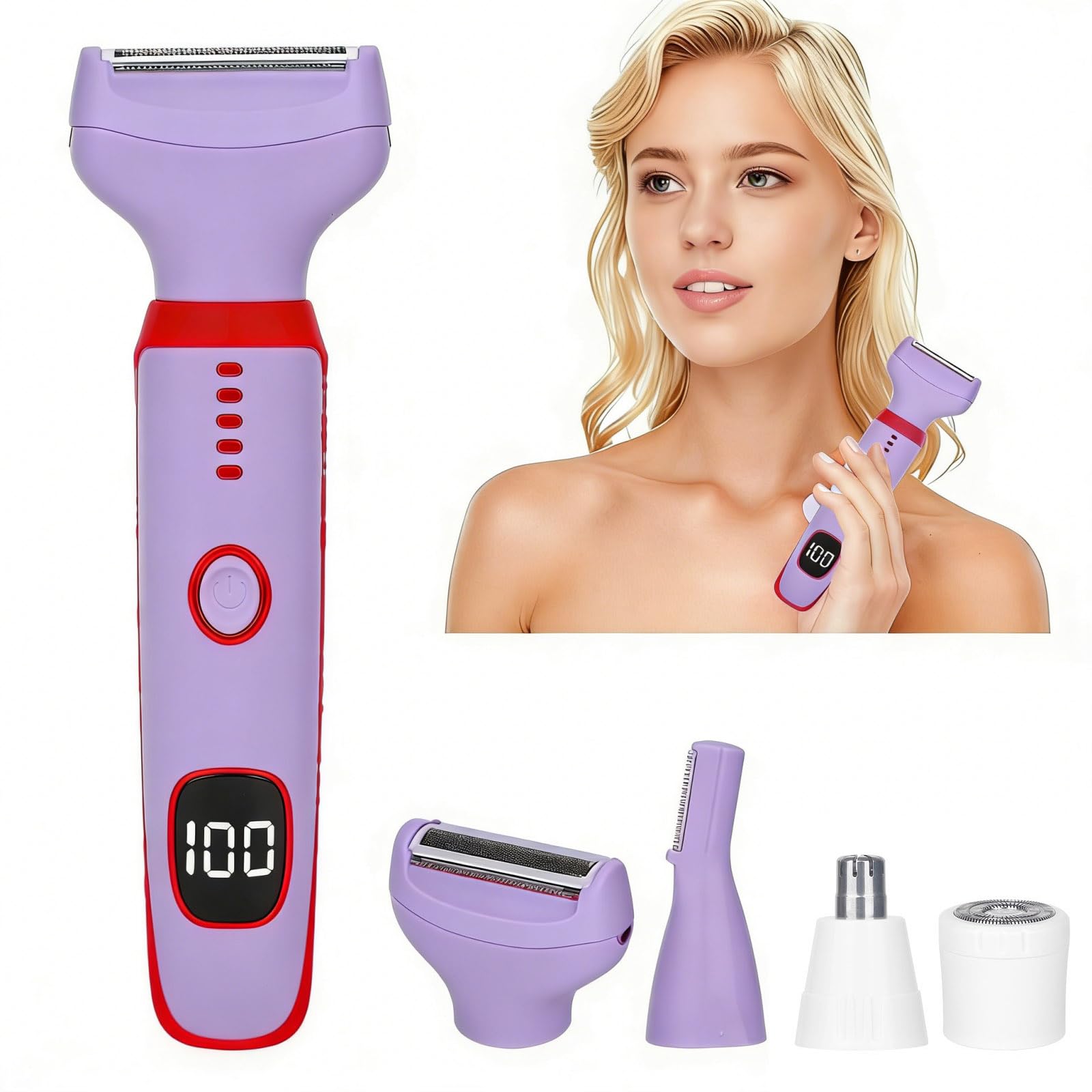 Rasoir Électrique Femme avec Écran LED, Rasoir Lady Étanche IPX7 Utilisation Humide et Sèche, Kit de Soin Électrique 4 en 1 Sans Fil pour Bikini, Visage, Jambes et Aisselles (Vert)