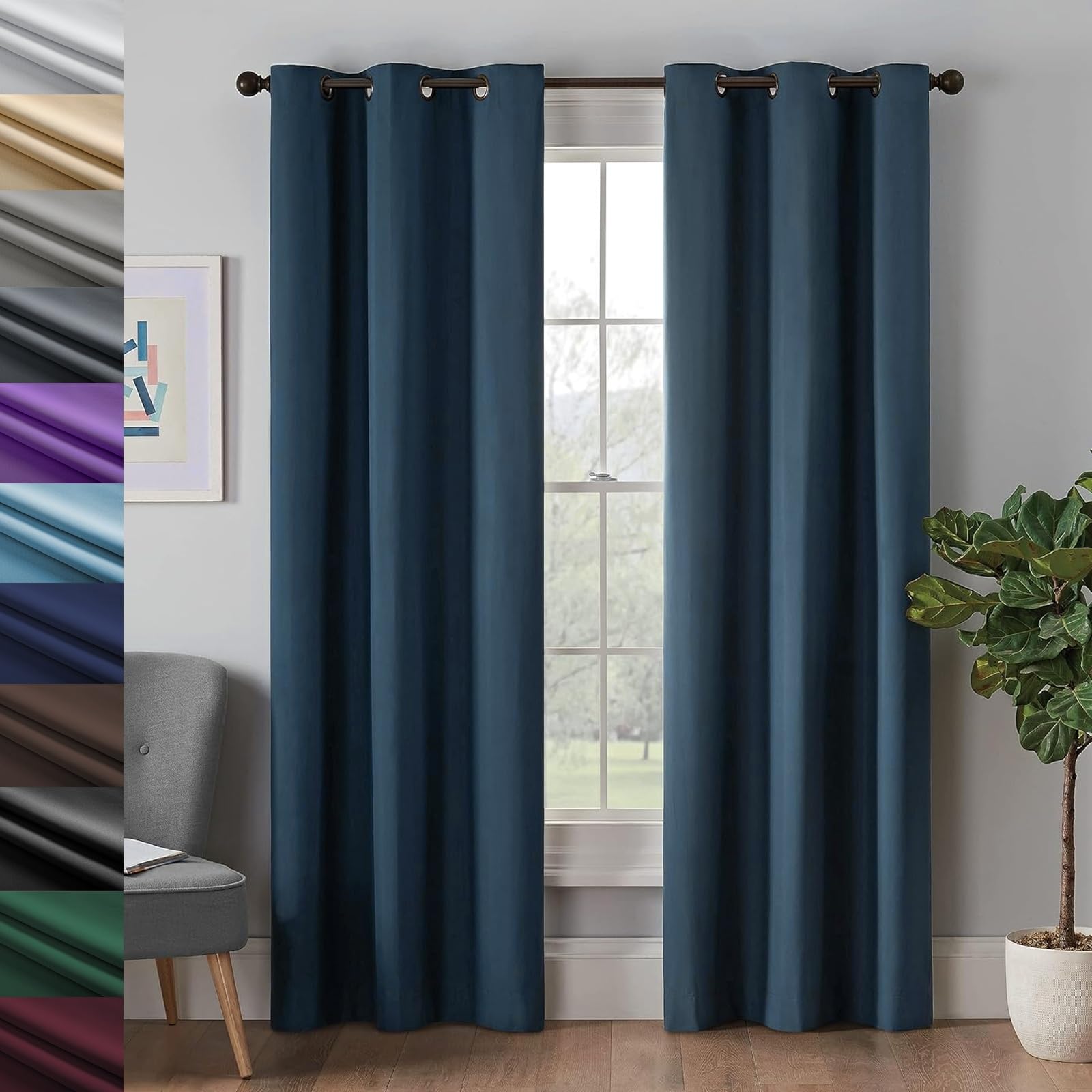 Lepingjia Navy Blue Blackout Curtains Bedroom 135 X 190Cm Thermal Sun Blocking Soundproof Premium Eyelet Curtains For Bedroom, Thermal Insulated Window Curtain Drapes, For Bedroom Living Room Set Of 2 Panels,